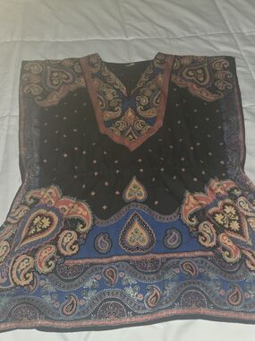 Boho Paisley Tunic Top in Black, Blue & Gold